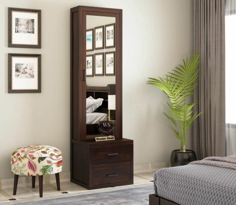 Aberdeen Sheesham Wood Dressing Table With Storage And Drawers (Walnut Finish) Bedroom Storage