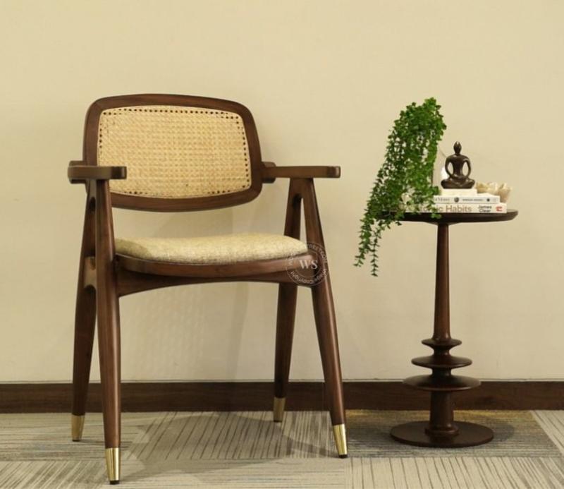 Adira Teak Wood Arm Chair With Cane (Jade Ivory, Teak Finish) Cafeteria Chairs