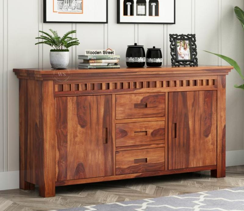 Adolph Sheesham Wood Sideboard And Cabinet (Honey Finish) Cabinets & Sideboards