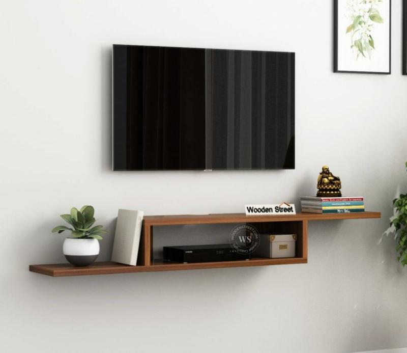 Adroit Engineered Wood Wall-Mounted Tv Unit With Open Storage (Exotic Teak Finish) Living Storage