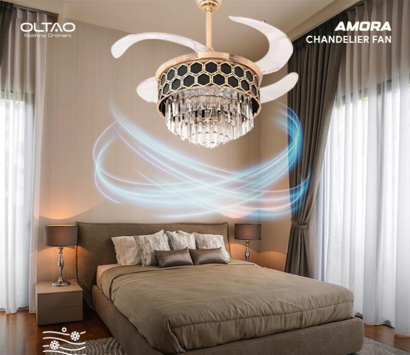 Amora Chandelier Fan With Three Colour Changing Lights Ceiling Lights