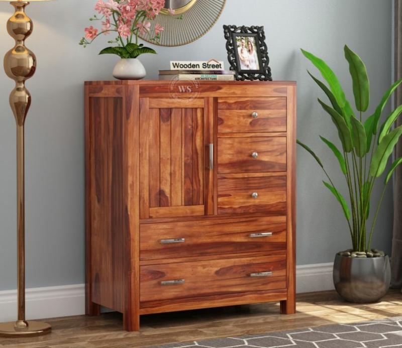 Avalon 5-Drawer Wooden Chest Of Drawers (Honey Finish) Bedroom Storage