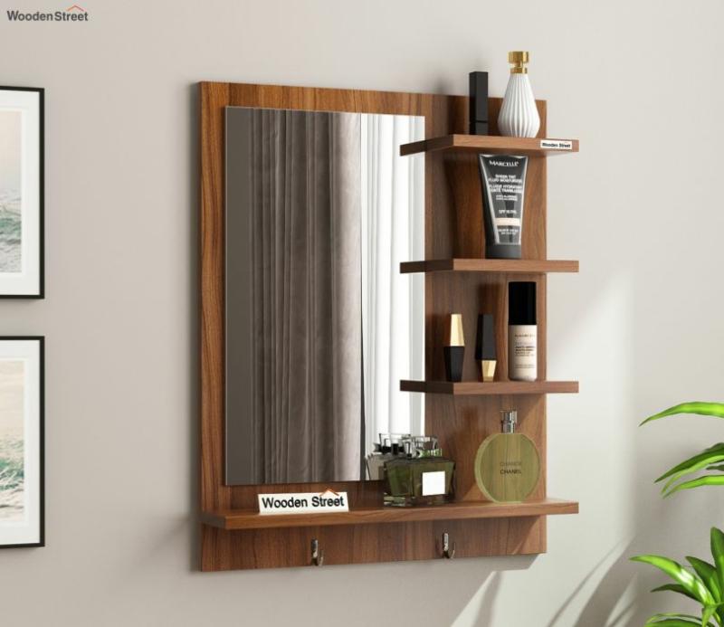 Aviva Wall Mounted Dressing Mirror (Exotic Teak Finish) Bedroom Storage