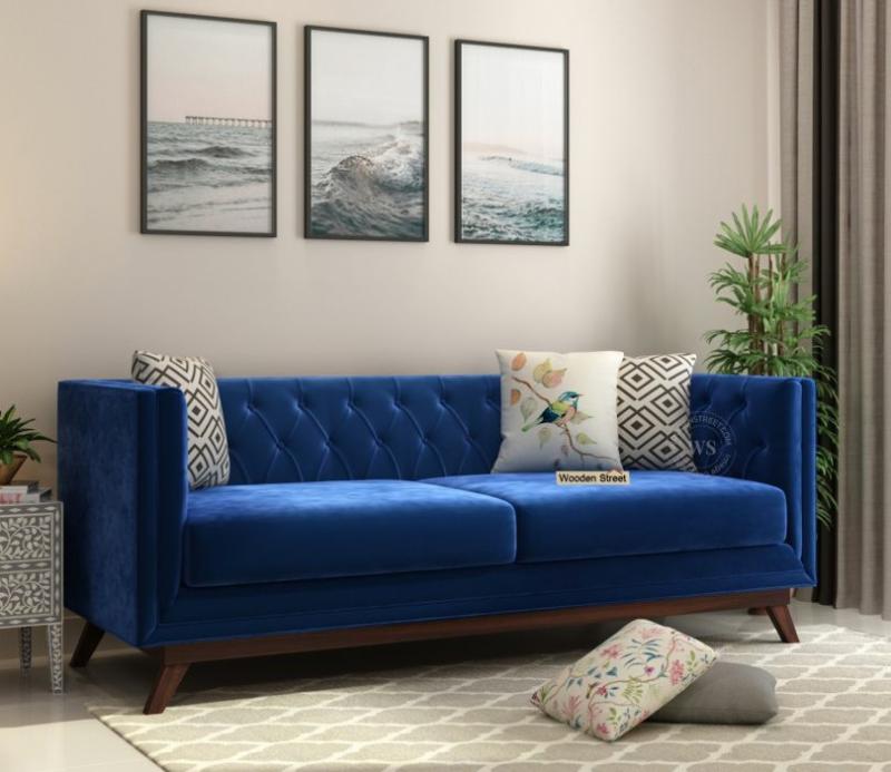 Berlin 3 Seater Sofa (Velvet, Indigo Blue) Office Furniture