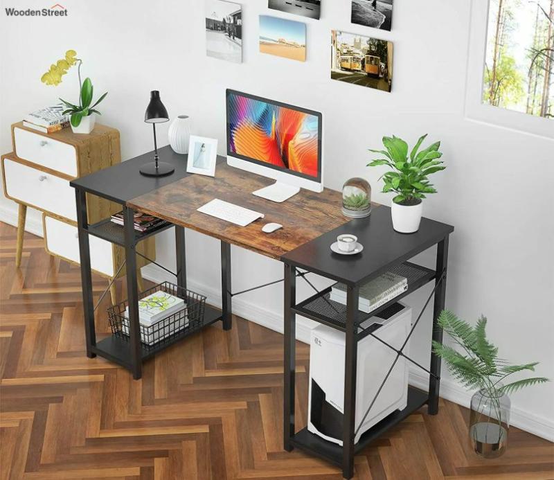 Black And Brown 4 Tier Computer Desk With Storage Shelf Executive Tables