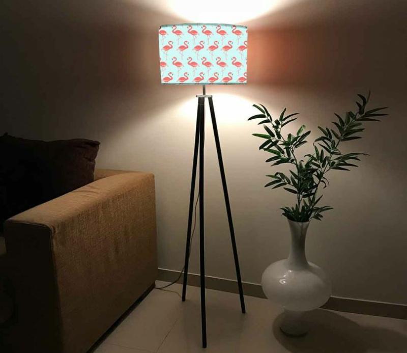 Blue Colour Flamingo Printed Tripod Floor Lamp Lamps