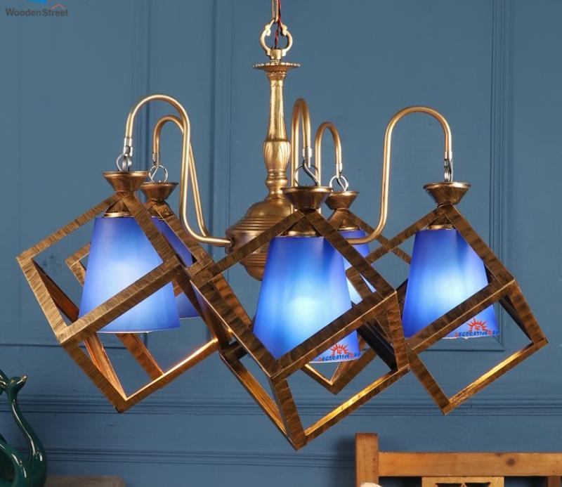 Blue Square Shape Iron Chandelier Ceiling Lights