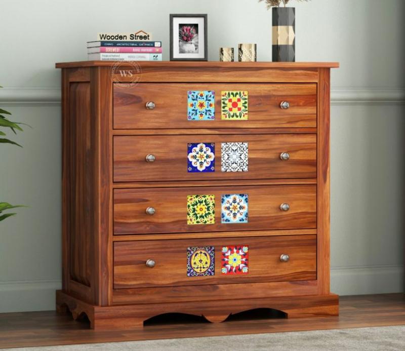 Boho 4-Drawer Wooden Chest Of Drawers (Honey Finish) Bedroom Storage