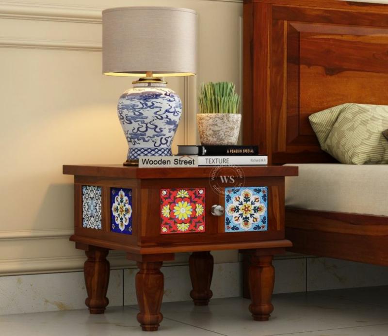 Boho Bedside Table (Honey Finish) Bedroom Storage