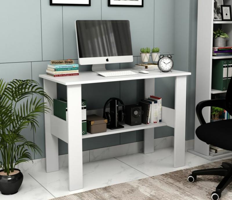 Brook Engineered Wood Study Table (Frosty White Finish) Study & Office