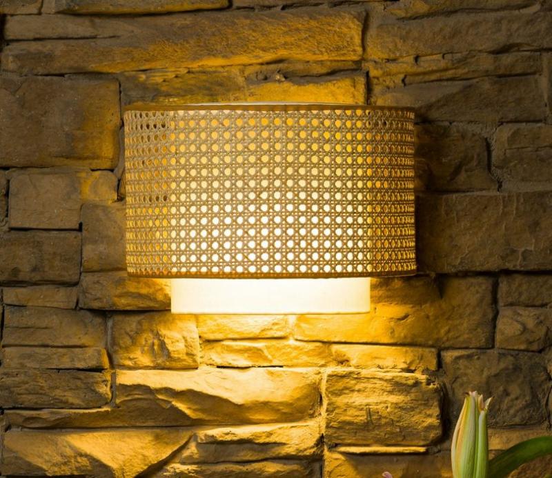 Brook Wall Light With Rattan In Off White Color Lamps & Lighting