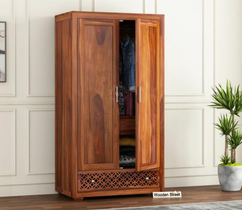 Cambrey Sheesham Wood Double Door Wardrobe (Honey Finish) Bedroom Storage