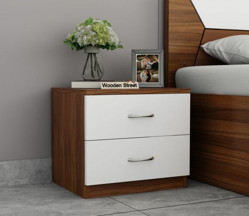 Carmen Bedside Table (Exotic Teak-Frosty White Finish) Bedroom Storage