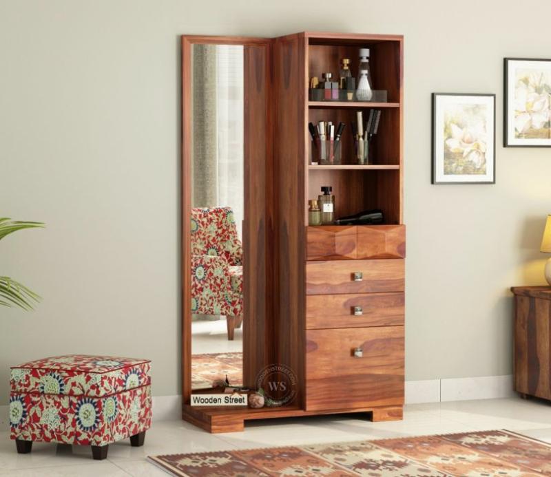 Cinader Sheesham Wood Dressing Table With Storage (Honey Finish) Bedroom Storage