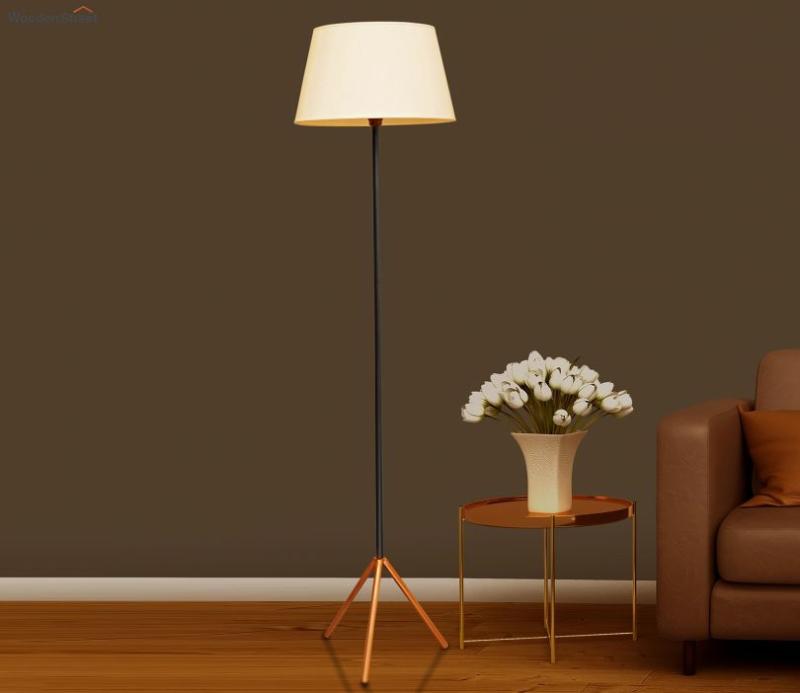 Contemporary Thin Rod Metal Floor Lamp With Small Tripod Base And White Lamp Shade Lamps