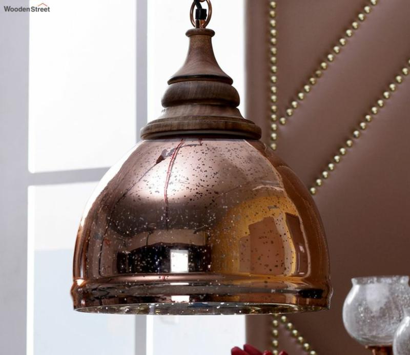 Copper Glass And Wood Pendant Light Ceiling Lights