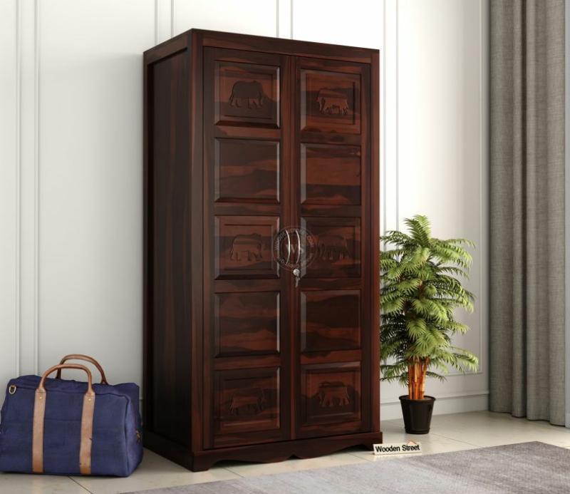 Emboss 2 Door Multi Utility Wardrobe (Walnut Finish) Bedroom Storage