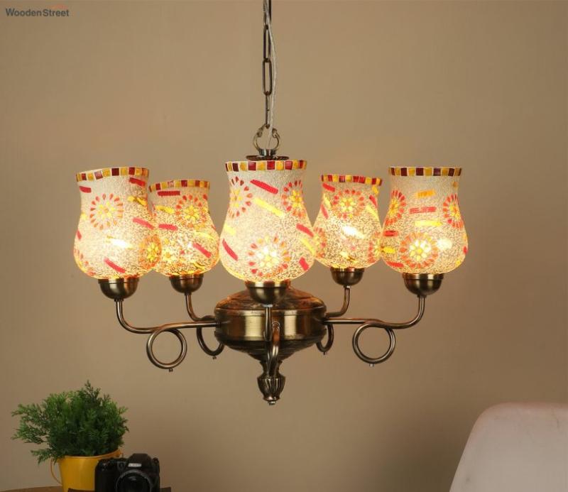 Embroidered Antique Brass Aluminium Chandeliers Lights Without Bulb Ceiling Lights