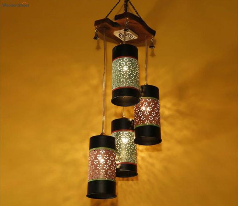 Four Shades Cylindrical Shaped Metal Hanging Lamps Ceiling Lights