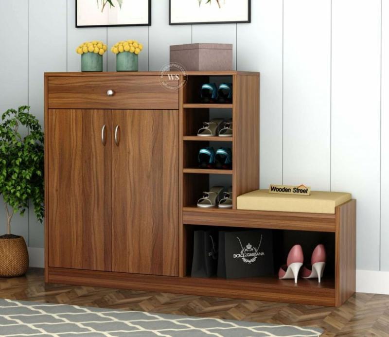 Francisca Multi-Storage Shoe Rack With Seating And Drawer (Exotic Teak Finish) Living Storage