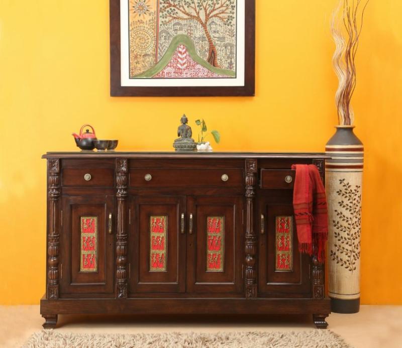 Frio Sideboard In Teakwood With Walnut Finish Office Cabinets