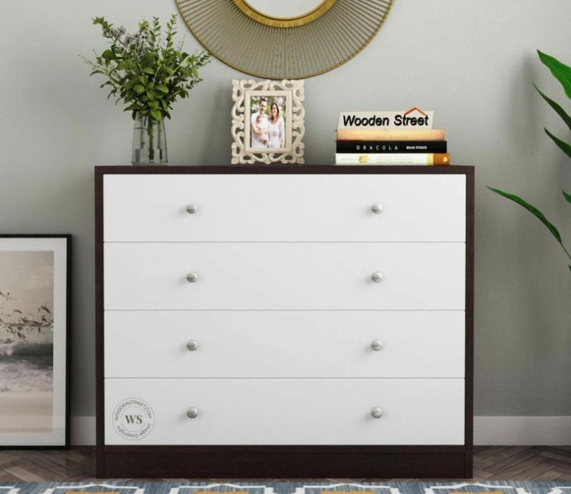 Gavin Engineered Wood Chest Of Drawer With Frosty White 4 Drawers (Flowery Wenge Finish) Bedroom Storage