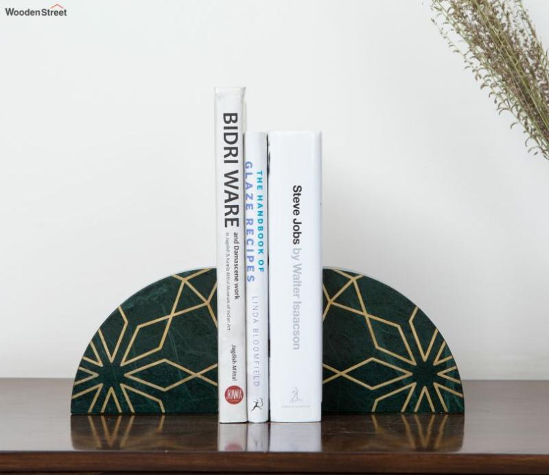 Geometria Marble Bookends With Brass Inlay Living Storage