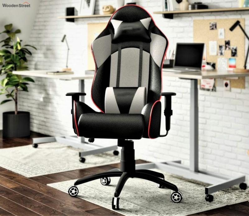 Gold Series Ergonomic Gaming Chair 180 Degree Recline With Black Metal Base In Grey Gaming Chairs