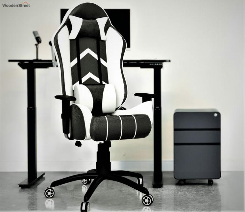 Gold Series Ergonomic Gaming Chair 180 Degree Recline With Black Metal Base In White Gaming Chairs