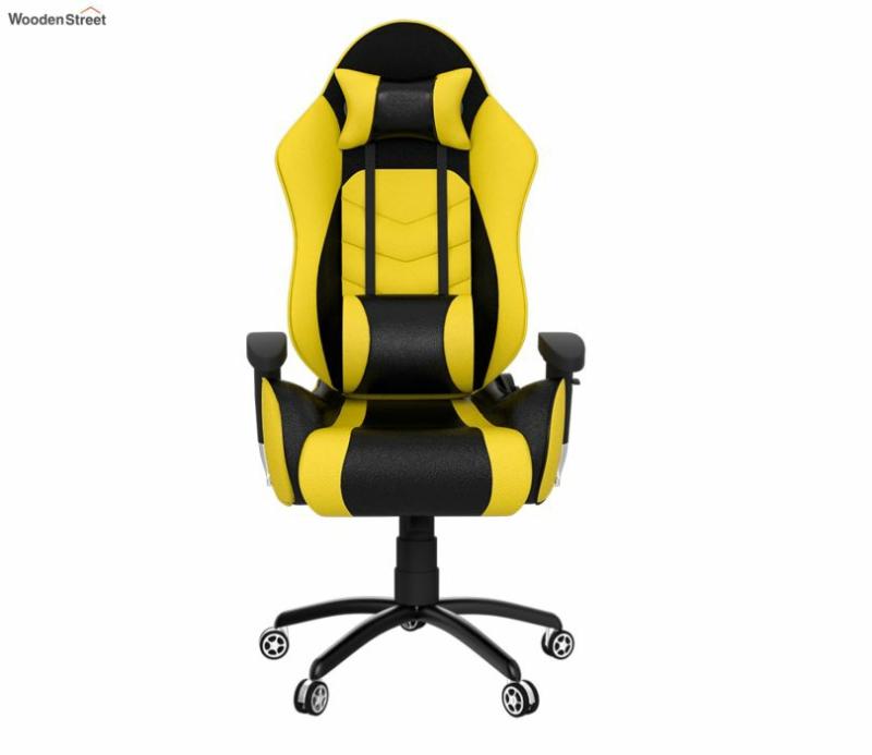 Gold Series Ergonomic Gaming Chair 180 Degree Recline With Black Metal Base In Yellow Gaming Chairs