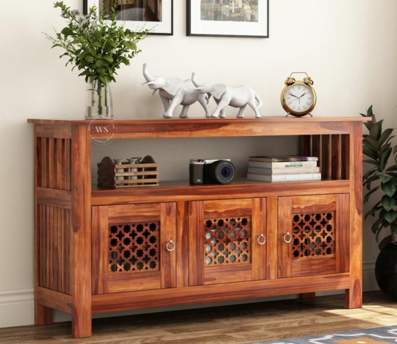 Hagborg Sheesham Wood Sideboard And Cabinet (Honey Finish) Cabinets & Sideboards