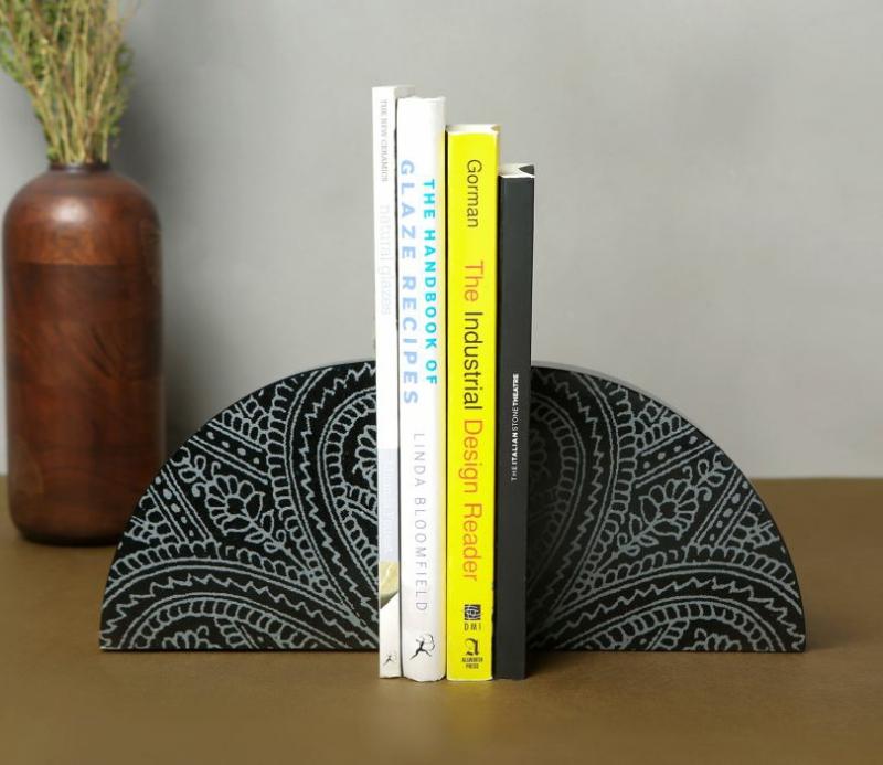 Hand Engraved Black Stone Bookends Living Storage