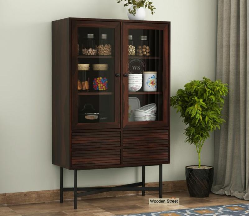 Harry Kitchen Cabinet (Walnut Finish) Crockery Unit