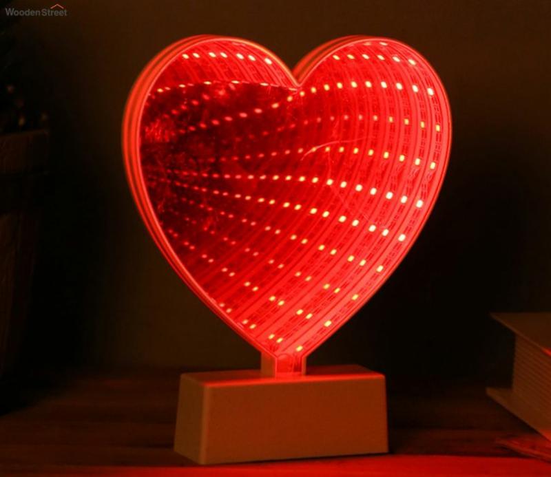 Heart Shaped Led Lighting With Rose Tinted Mirror Decorative Lights