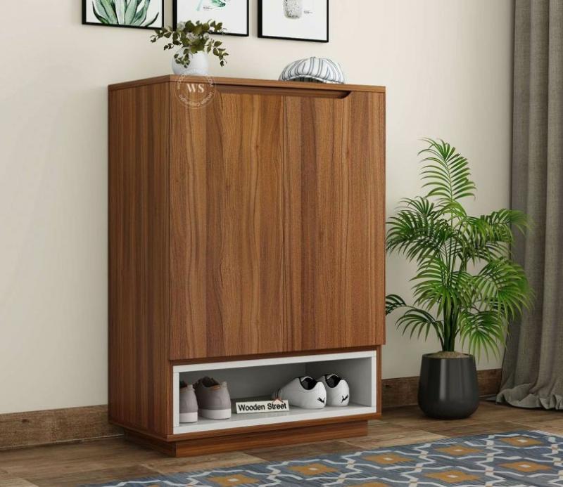 Hector Engineered Wood Shoe Cabinet With Frosty White Drawer (Exotic Teak Finish) Living Storage