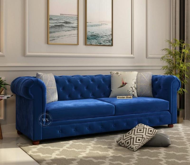 Henry 3 Seater Sofa (Velvet, Indigo Blue) Office Furniture