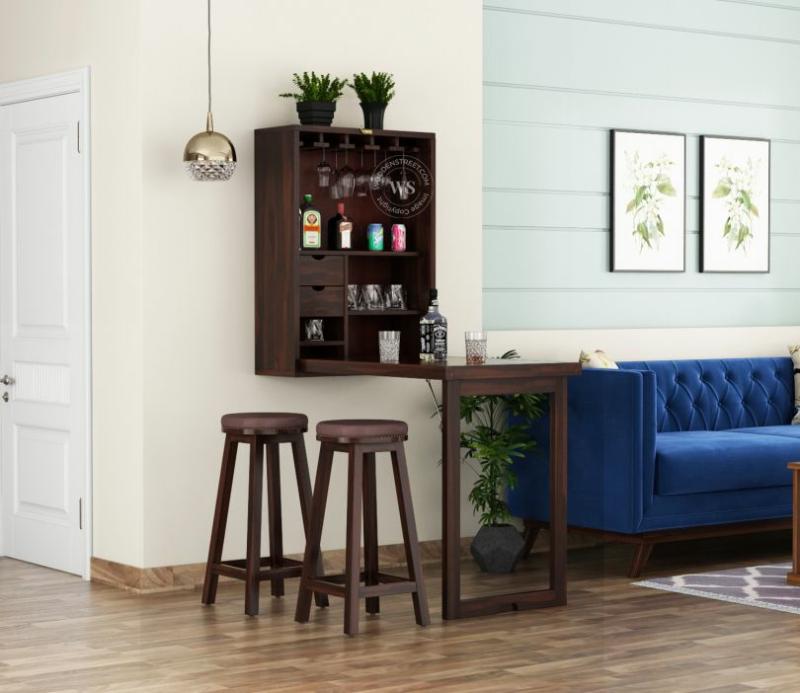 Holger Wall Mounted Bar Cabinet (Walnut Finish) Bar Cabinets