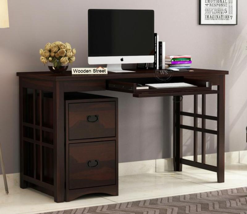 Horsley Computer Table With Keyboard Tray And Drawer Storage (Walnut Finish) Computer Tables