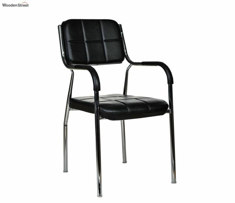 Indus Set Of 2 Black Pu Chrome Plated Visitor Chair Seating