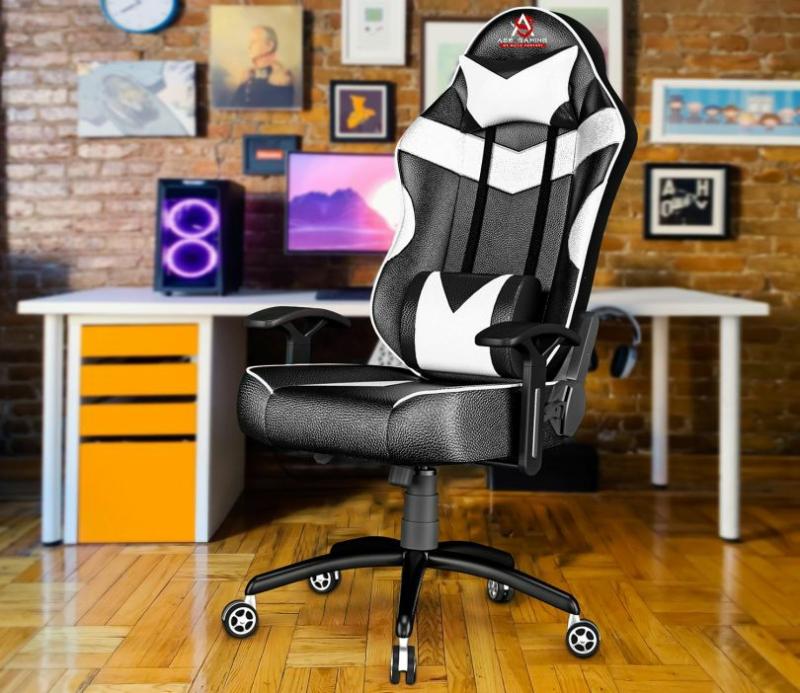 Infinity Series Leatherette Ergonomic Gaming Chair 180 Degree Recline With Metal Base (White) Gaming Chairs