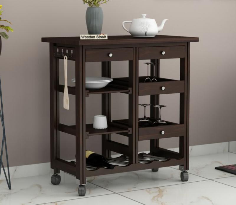 Kansis Bar Trolley (Walnut Finish) Bar Furniture