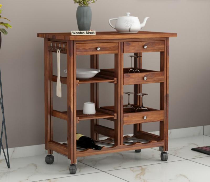 Kansis Kitchen Trolley (Honey Finish) Kitchen Storage