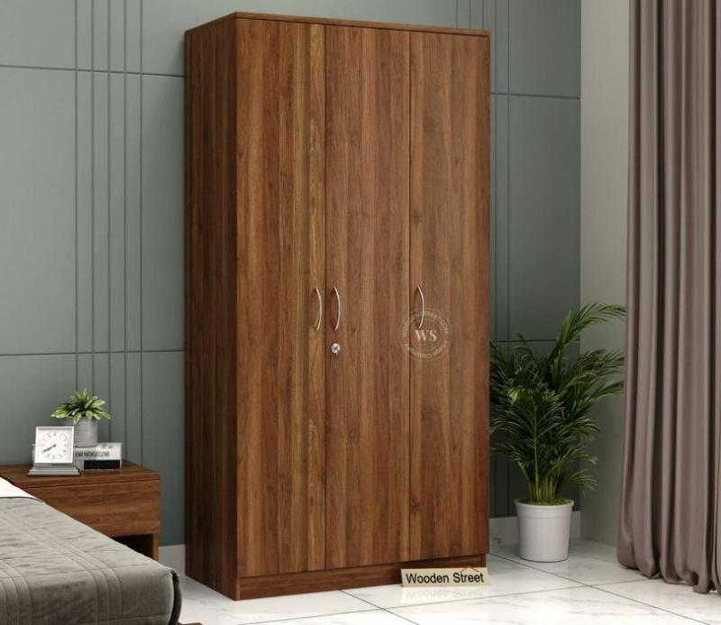 Kayden 3 Door Multi Utility Wardrobe With Lock (Columbian Walnut Finish) Bedroom Storage