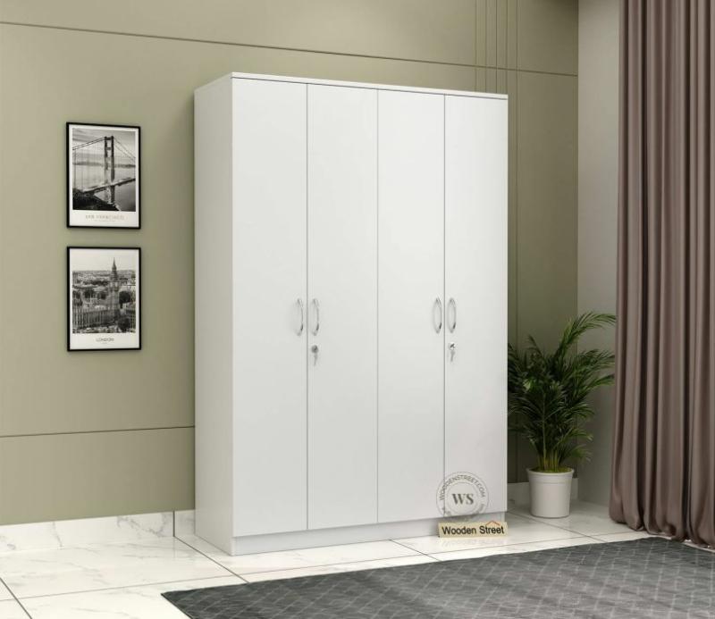 Kayden 4 Door Multi Utility Wardrobe With Lock (Frosty White Finish) Bedroom Storage