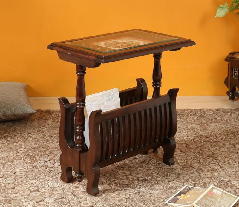 Kylie End Table With Magazine Stand In Teakwood With Walnut Finish Living Storage