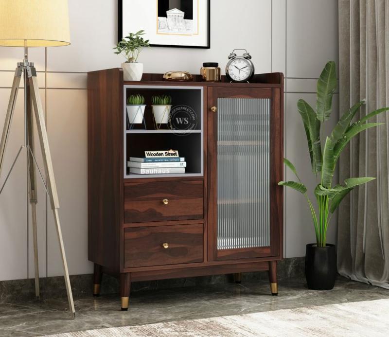 Lenoy Sheesham Wood Sideboard And Cabinet (Walnut Finish) Cabinets & Sideboards