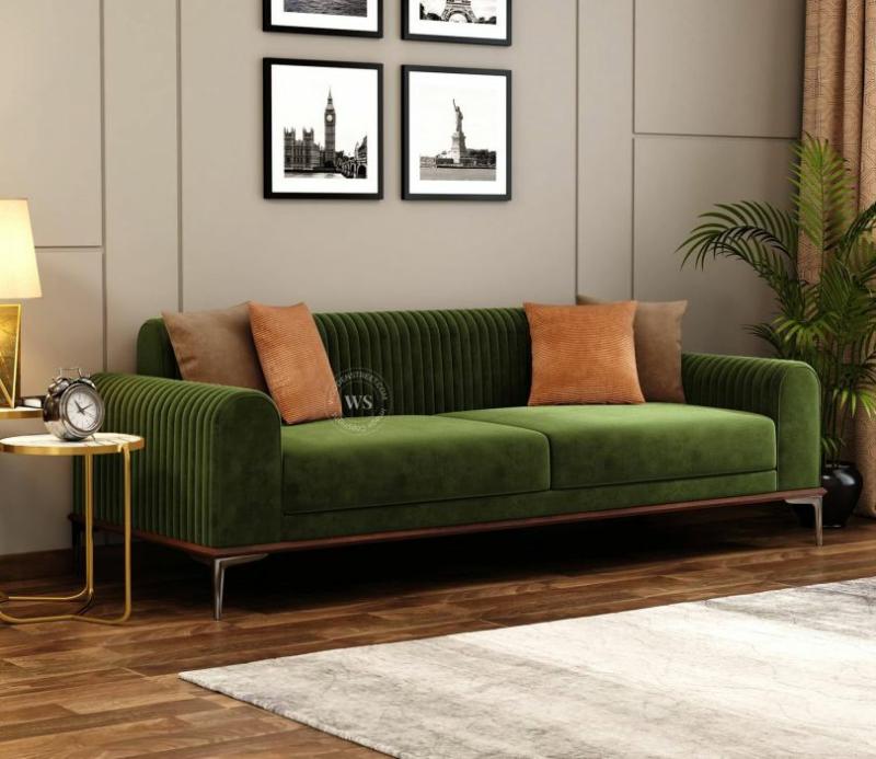 Lorenz 3 Seater Sofa (Velvet, Dark Olive Green) Office Furniture