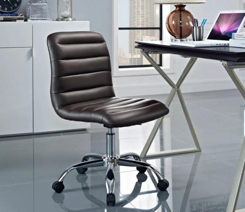 Low Back Height Adjustable Set Of 1 Swivel Faux Leather Office Executive Chair (Brown) Office Chairs