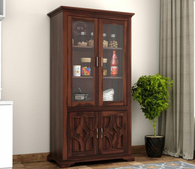 Martin Double Door Crockery Unit (Walnut Finish) Hutch Cabinets