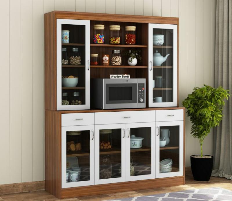 Marty Kitchen Cabinet (Exotic Teak Frosty White) Hutch Cabinets